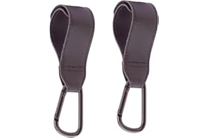 ADEGO Pack de 2 Ganchos Carro Bebe de Cuero - 2 Enganches de Gran Resistencia, Soportan Hasta 20kg de Peso - Mosquetón Carro Bebe, Accesorio Colgador Silla Paseo