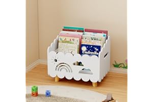 DUHARS Kinder Bücherregal Holz, Montessori Bücherregal Kinder, Bücherkiste Kinder für Leseecke, Babyzimmer, Kinderbücherregal, Bücherbank, Spielzeug Organizer Kinder Regal Kinderzimmer Aufbewahrung