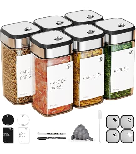 Oungy Lot de 4 pots à épices avec couvercle rotatif, 150 ml, en verre borosilicate, avec 3 types de trous pour épices, bocaux à épices en verre pour la cuisine, les barbecues Oungy Lot de 4 pots à épices avec couvercle rotatif, 150 ml, en verre borosilicate, avec 3 types de trous pour épices, bocaux à épices en verre pour la cuisine, les barbecues