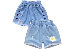 L SERVER Enfant Short en Jean Fille Short en Coton Décontracté Short en Denim 2 Pièces Shorts pour Eté