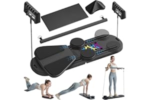 ‎HOLDONELIGHT Multifunktionales Bauchmuskelbrett mit Widerstandsbändern und Kniematte, automatischer Rebound-Ab-Roller mit Ellbogenstütze, Bauchmuskelübungsgerät für den ganzen