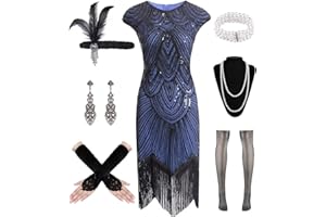 WILDPARTY 1920s Dresses for Women, Flapper Dress with Sequins Beaded Fringed Mesh Stockings, 20s Accessories Mafia Costume Ladies