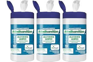 MEDISANITIZE Antibacterial Wipes for Surface Cleaning - 100% Biodegradable BioFlush Technology 70% Alcohol Wipes Tub - 150 Sanitiser Wipes (3)