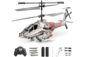 XIKOTEC Apache RC Helicopter Toy for Adults, 2.4GHz Remote Control Helicopter Drone with 2 Batteries, LED Lights, One Key Take Off/Landing, Altitude Hold, Indoor Flying Toy Gifts for Kids Boys 8+ Silver