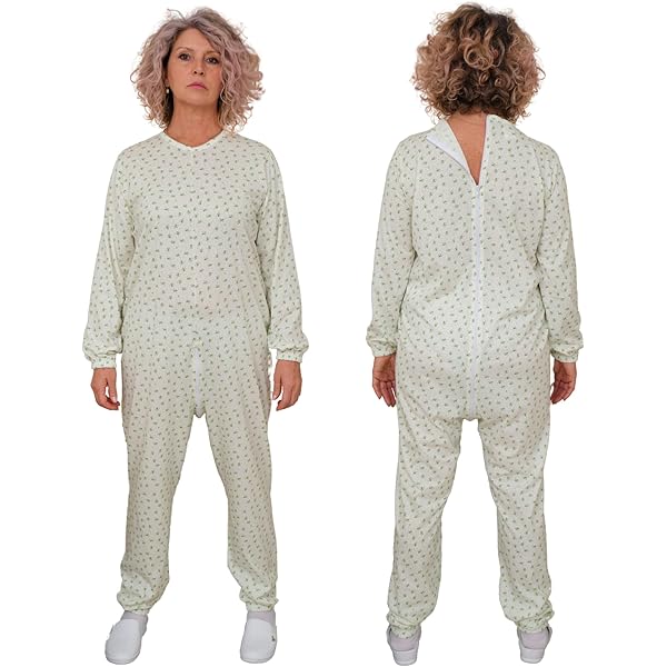 Sanitaire pyjama met ritssluiting op de rug, eendelig van 100% katoen