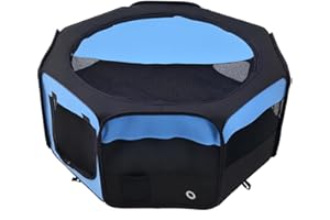 PawHut Portable Cat Dog Playpen Pet Puppy Rabbit Guinea Pig Pen Run Dia 90 x 41H cm Indoor & Outdoor Blue