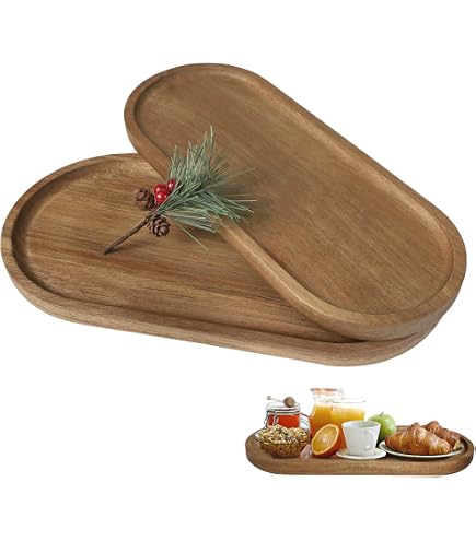 Lot De 2 Plateaux Ovales En Bambou - Plateau Déco Maison - Service à Thé/Plantes - 29x10.5cm