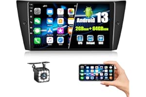 [2+64G] Auometo Android 13 Radio Coche para BMW 3er E90 E91 E92 E93 2005-2011, 9 Pulgadas Pantalla Táctil con Bluetooth/GPS/FM/RDS/WiFi/USB Enlace Espejo/Mandos en el Volante+Canbus+Cámara