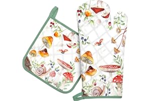 Arquiel Guante De Horno Agarraderas, 100% AlgodóN Guante De Cocina Resistente Al Calo Grueso Seguro para Cocinar, Hacer Barbacoas Microondas Y para La Chimenea(Caracol Seta)