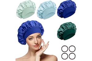 SOMLAW 4 Stück Satin Haarhaube Nacht Schlafhaube mit 4er Haargummis, Schlafmütze Haare Schützen Elastisch Wiederverwendbare Bonnet Sleep Cap Satin Bonnet Schlafkappe für Damen und Mädchen