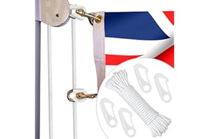 KATOOM 15M 6mm Nylon Flag Pole Rope Flagpole Rope Flag Pole String White Flag Cord Replacement Flag Halyard Line Double Braided with 4 Hook Clips for Garden Bundling Hanging Clothes Camping