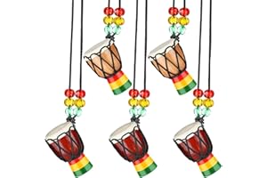 Wanjorlay 5 Piece Set of Instrument Necklaces Djembe Drum Mini African Drum Pendant Wooden Necklace Drums and Percussion