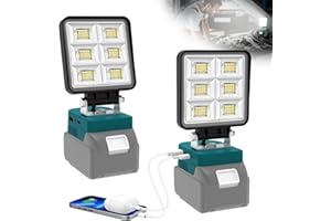 NATPOW Lampe de Chantier pour Makita 18V, Sans Batterie Projecteur Led Rechargeable, 2 Modes 6000K Éclairage Chantier Portable avec Type C et USB pour Chantier, Garage, Camping, Pêche, 2 Pièces