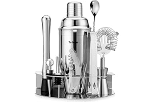 Velaze Set Shaker Cocktail, Cocktail Shaker Set Professionale in Acciaio Inox SUS304, Set di Accessori da Cocktails di 10 Pezzi per Martini, Gin Tonic, Barra e Festa - Argento (850 ml)