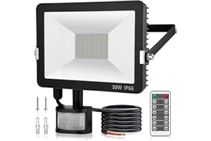 Immver 30W Security Lights Outdoor with IR Remote Control, PIR Motion Sensor, 3000LM 6000K Cool White LED Floodlights, IP66 Waterproof Wall Light for Garden, Backyard, Garage, Doorways