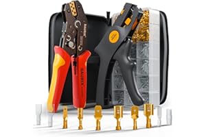Szczypce do zaciskania BAURIX® z zestawem 300 sztuk tulejek płaskich i ściągaczem izolacji, szczypce do tulejek płaskich do złączy 0,50-2,50 mm², narzędzie do zaciskania