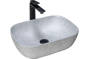 Rea LAVABO SOBRE ENCIMERA LIVIA GRIS Lavabo de Baño 465 x 335 x 135 mm en Cerámica (Gris, imitación piedra)