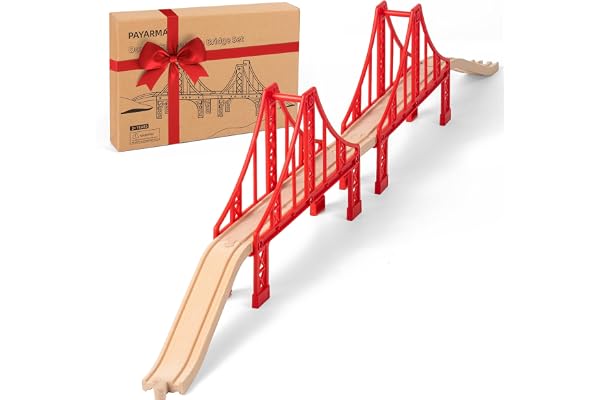 Accessoires de voie de train en bois - Accessoires de train à double suspension - Pont de train pour tout-petits de 3 à 5 ans - Compatible avec toutes les grandes marques