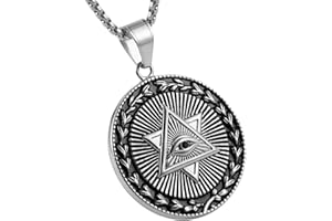 AsAlways Eye of Providence Pyramid Freemasonry Illuminati Eye Pendant Star of David All-seeing Eye Masonic Necklace with 22"+2" Chain (Silver)