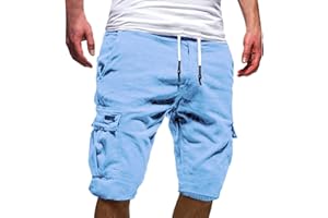 ALUEEU Pantalones Cortos Hombre Verano Casual Moda Pantalón con Bolsillos Laterales Original Color sólido Ajuste Vintage Bermuda Shorts Pantalones Deporte con Cordón Elástico Running Correr Playa