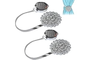 MEGCDTR Magnetic Curtain Tiebacks, 2 Pack Curtain Tie Backs, No Drilling Curtain Holdbacks Crystal Floral Decorative Drapery Curtains Buckle for Home Office Bedroom Living Room