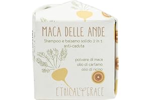 Ethical Grace - Maca Delle Ande - Shampoo e Balsamo Solido 2 in 1 Vegano Shampoo Anticaduta per Capelli Forti e Resilienti Balsamo Capelli Naturale con Estratto di Maca e Olio di Cartamo 90 gr