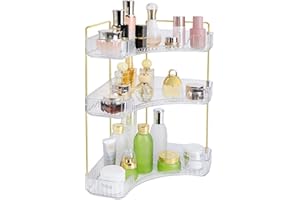 Lnueovcn Makeup Organiser, Corner Skincare Organiser-Large Makeup Storage Shelf Dressing Table Organiser, Cosmetics Organiser for Perfume,Bedroom,Bathroom Organiser Countertop (3 Tiers,Clear)