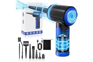 FLOWOOD ZORUMAN Compressed Air Cleaner for PC, Rechargeable Cordless Air Duster with Led Light, 3 Speeds 91000 RPM, Electric Air Duster Air Blower Cleaner for Laptop, Keyboard, Home Car Cleaning, Blue