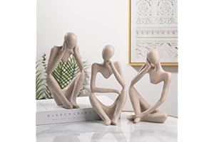 Generisch Moderne Skulptur Deko für Wohnzimmer - Bücherwurm Figur aus Harz | Schwarz Weiß Gold Abstrakte Kunst | Bürodekoration & Regal Deko(A-Sandstein 3er Set)