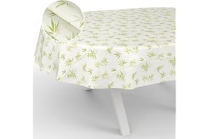 ANRO Nappe en Toile cirée Lavable, pour Table de Jardin, extérieur et intérieur, Ovale, Bord coupé, Bambou, 180 x 140 cm
