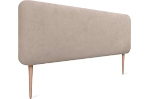 DHOME Cabecero Tapizado Liso Redondeado Tela Aqualine con Patas para Pared Acústicos Cabeceros Absorbentes Cabezal Cama Dormitorio (Beige, 140cm)