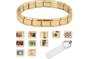 MIKOVIVI Italian Charm Bracelet, Gold Nomination Bracelet with Opening Tool and 10 Pack Detachable Charms Stainless Steel Italian Charm Bracelet Fits All Classic Links Bracelet for Women Jewelry Gifts