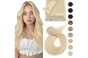 55cm - Silk-co Clip Extensiones Pelo Natural Lisa Recta Peluca Postiza 8 Piezas 18 Clips 100% Cabello Humano Remy 110g Hair Extension - 613# Blanqueador Rubia