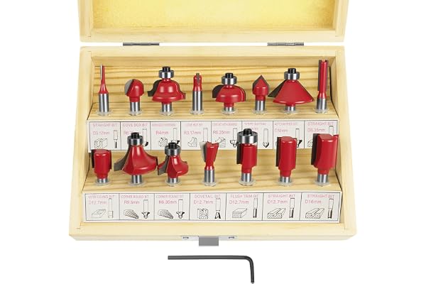 Flintronic Router Bit Set, 15 st 6,35 mm 1/4 tum skaft volframkarbid tippad router bit set