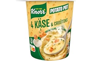 Knorr Potato Snack Pot 4 Käse & Croûtons herzhafter Kartoffel Snack fertig in nur 5 Minuten, 8 x 50g