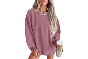 QIXING Women's Oversized Sweatshirts Casual Corduroy Jumper Tops Long Sleeve Crew Neck Pullovers Tops