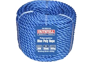 Faithfull FAIRB30100 Blue Poly Rope Coil 10mm Dia x 30M Max Load 160kg, Breaking Strain 1000kg