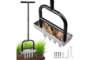 INOAMITY Aireador de Césped Manual - Aireador de Césped con 4 Núcleos de Acero Inoxidable y Bandeja de Almacenamiento, Heavy Duty Aireador de Césped Duradero con Mango en "T", Aireador para el Césped, Jardín