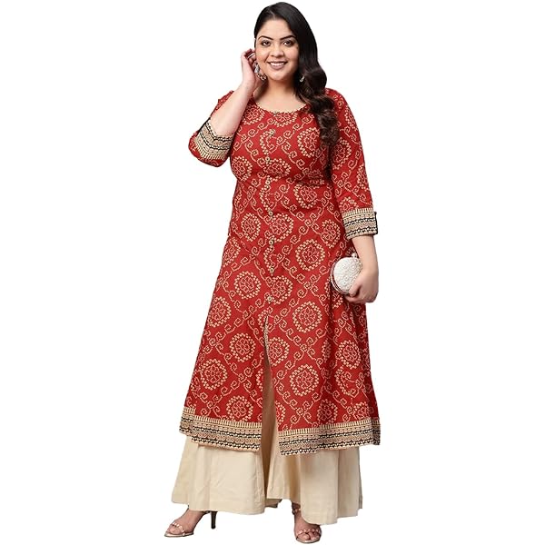 Yash Gallery Women's Abstract Printed A-Line Kurta With Mirror Work - Blue, Size X-Large, 46 Inch Length