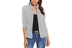 Roskiky Chaqueta casual lisa para mujer, chaqueta de trabajo con botones y cuello alto abierto