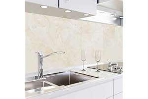 danario Panel Protector de Pared Cocina – Vinilo Adhesivo Antisalpicaduras – Fácil de Instalar y Limpiar - 0,8 mm - Óptica de Vidrio - Mármol Beige - 60cm x 80cm