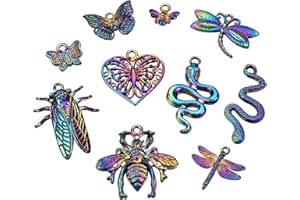 BEEFLYING 10Pcs Assorted Insect Alloy Charms Multi-Color Rainbow Alloy Pendants Butterfly Snake Cicada Metal Dangle Charms for Bracelet Necklace Jewelry Making Crafts Supplies