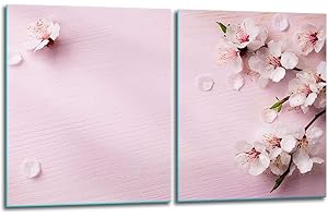 TMK ARTDEKO TMK | Juego de placas de vitrocerámica, 2 x 40 x 52 cm, cubierta de cristal, protección contra salpicaduras, placa de cristal, placa de vitrocerámica, tabla de cortar decorativa, flor rosa