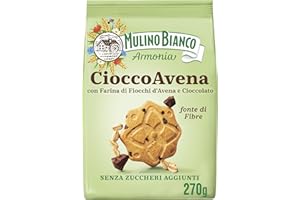 Mulino Bianco Cioccoavena Biscotti Senza Zuccheri Aggiunti con Farina di Fiocchi d'Avena, Cioccolato e Maltitolo, Fonte di Fibre, Biscotti Senza Zucchero, Mulino Armonia, Confezione 270g