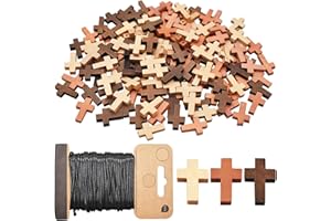 Saijer Colgantes Cruz De Madera,150 PCS Cruces De Madera Natural Con Cuerda De Cera De 20M Accesorios De Joyería Con Agujeros Pequeños para Manualidades DIY Pulsera Fabricación De Joyas(3 Colores)