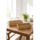BUFFER&reg; 2'li Duvar Askılı Plastik Rattan Organizer Sepeti, Dikd&ouml;rtgen Hasır G&ouml;r&uuml;n&uuml;ml&uuml; Banyo ve Mutfak Raf D&uuml;zenleyici, 28x10x