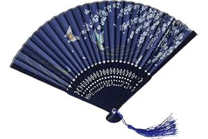 HICET Floral Patterned Hand Fans come with fan bag, Vintage Silk and Japanese Lace Designs with Bamboo Frames, Handheld Folding Fans Perfect for Weddings, Parties and Church Events