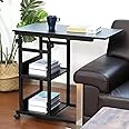 ADVANLUXE Three Tier Height Adjustable C Shaped Side Table Computer Table End Table Coffee Table I With Metal Frame Rolling Casters I For Living Room Bedroom Office and More