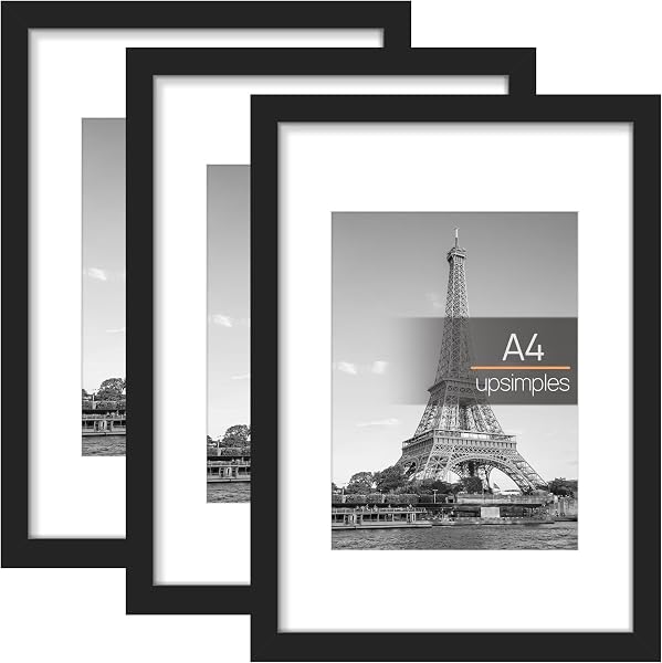3 Pack A4 Picture Frame, A4 Black Picture Frames 21 X 29,7 cm, Frame Wall Hanging Landscape or Portrait Orientation - 1