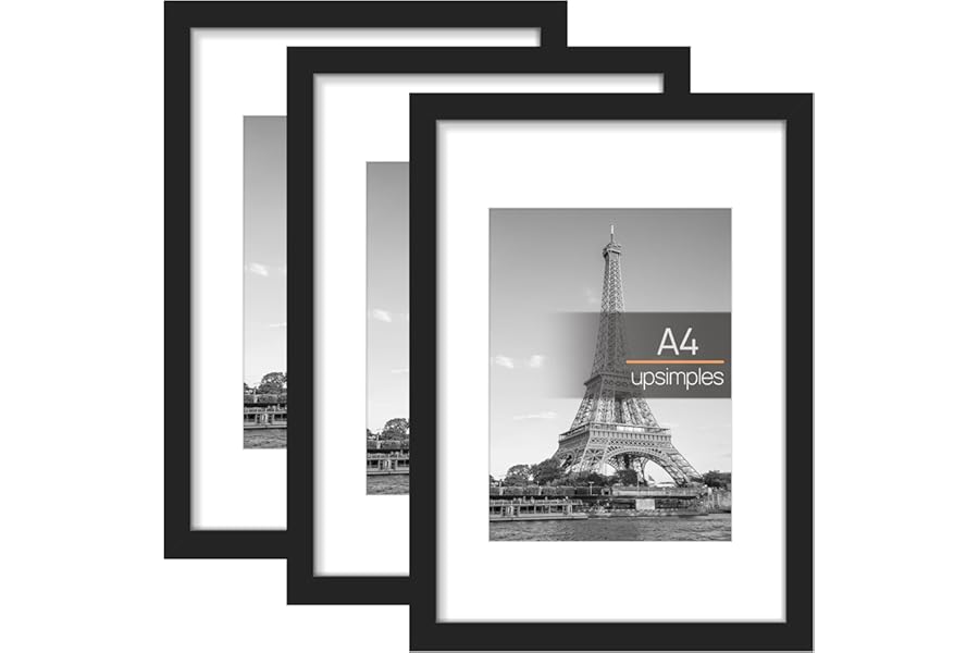 3 Pack A4 Picture Frame, A4 Black Picture Frames 21 X 29,7 cm, Frame Wall Hanging Landscape or Portrait Orientation